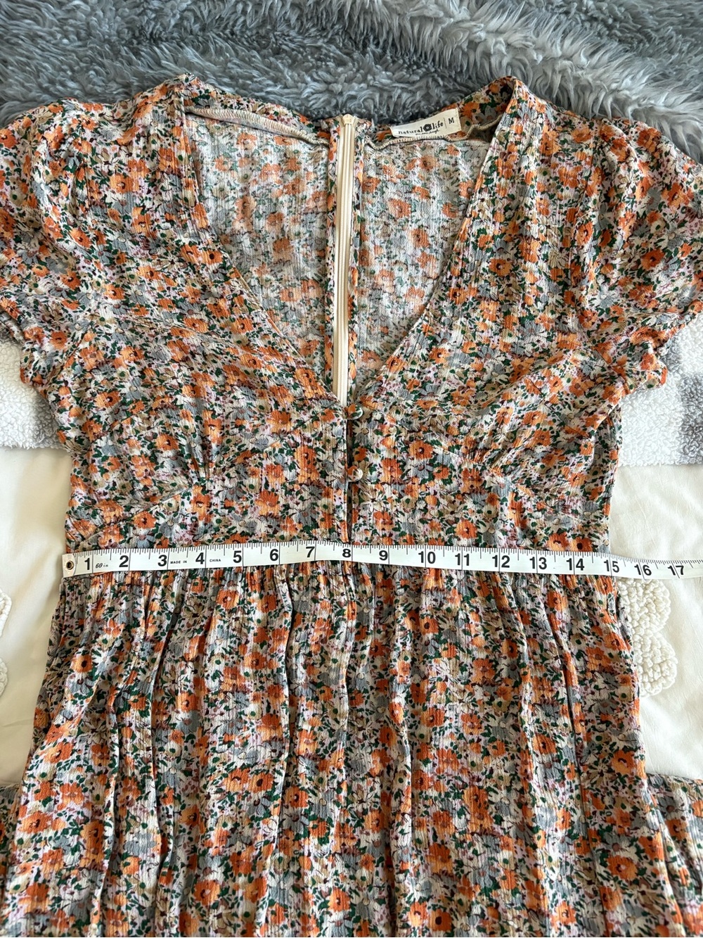 NATURAL LIFE Cottagecore Boho Orange Floral Tiered Maxi Dress Sz M - Picture 9 of 10